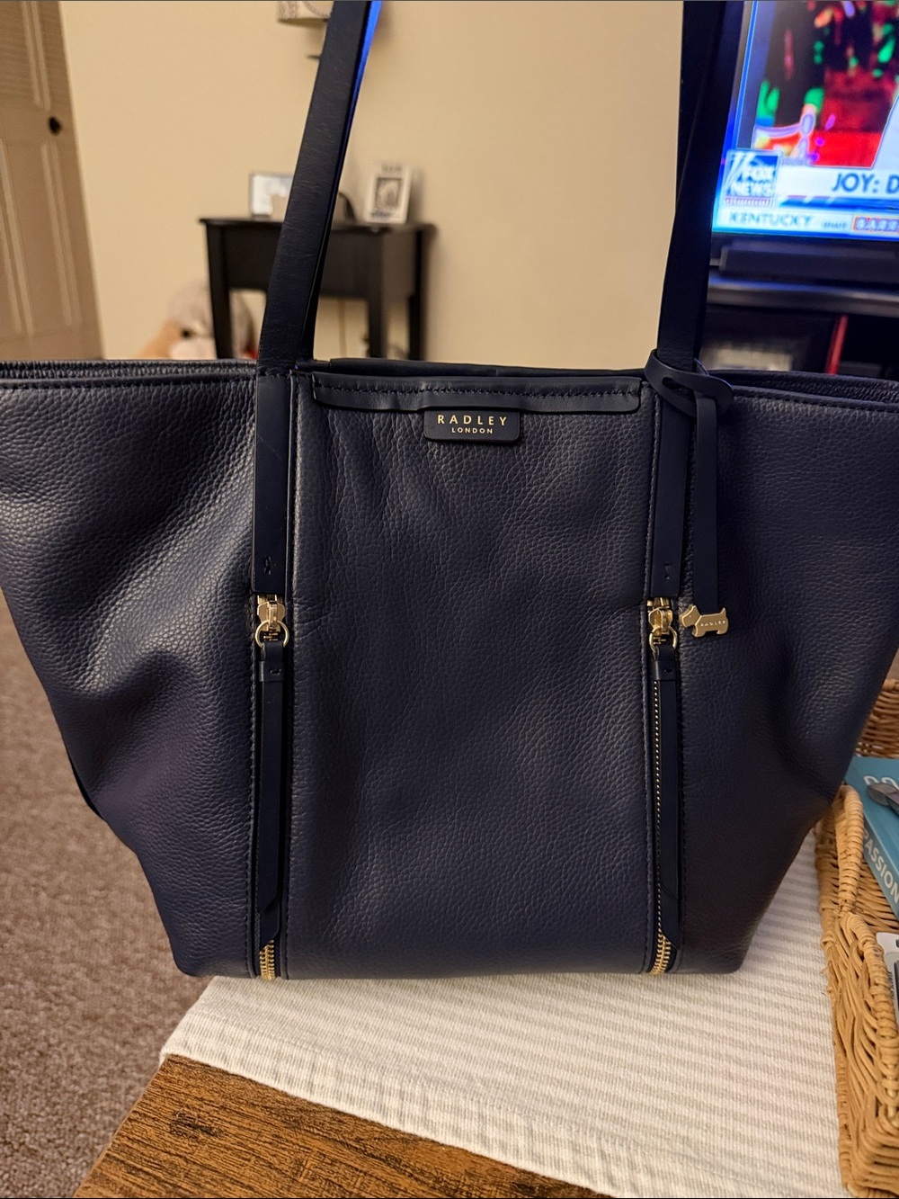 RADLEY LONDON Navy Pebble Leather Tote with Gold Hardware